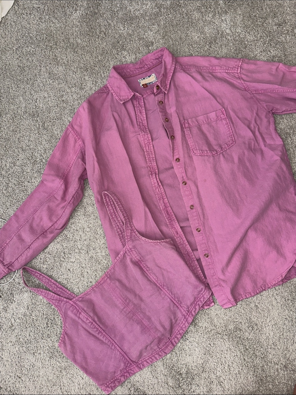 Pilcro Pink Women's Button-Down Shirt with Matching Tank Set